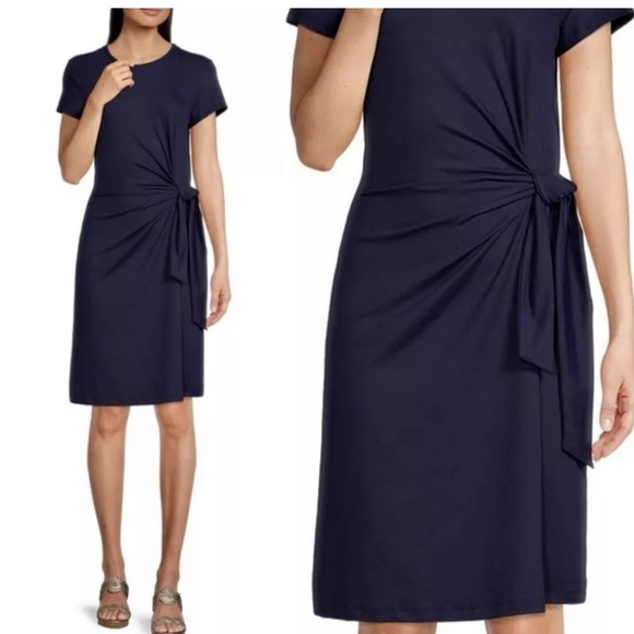 J. McLaughlin Elora Navy Jersey Faux Wrap Dress, size XL - Picture 1 of 5